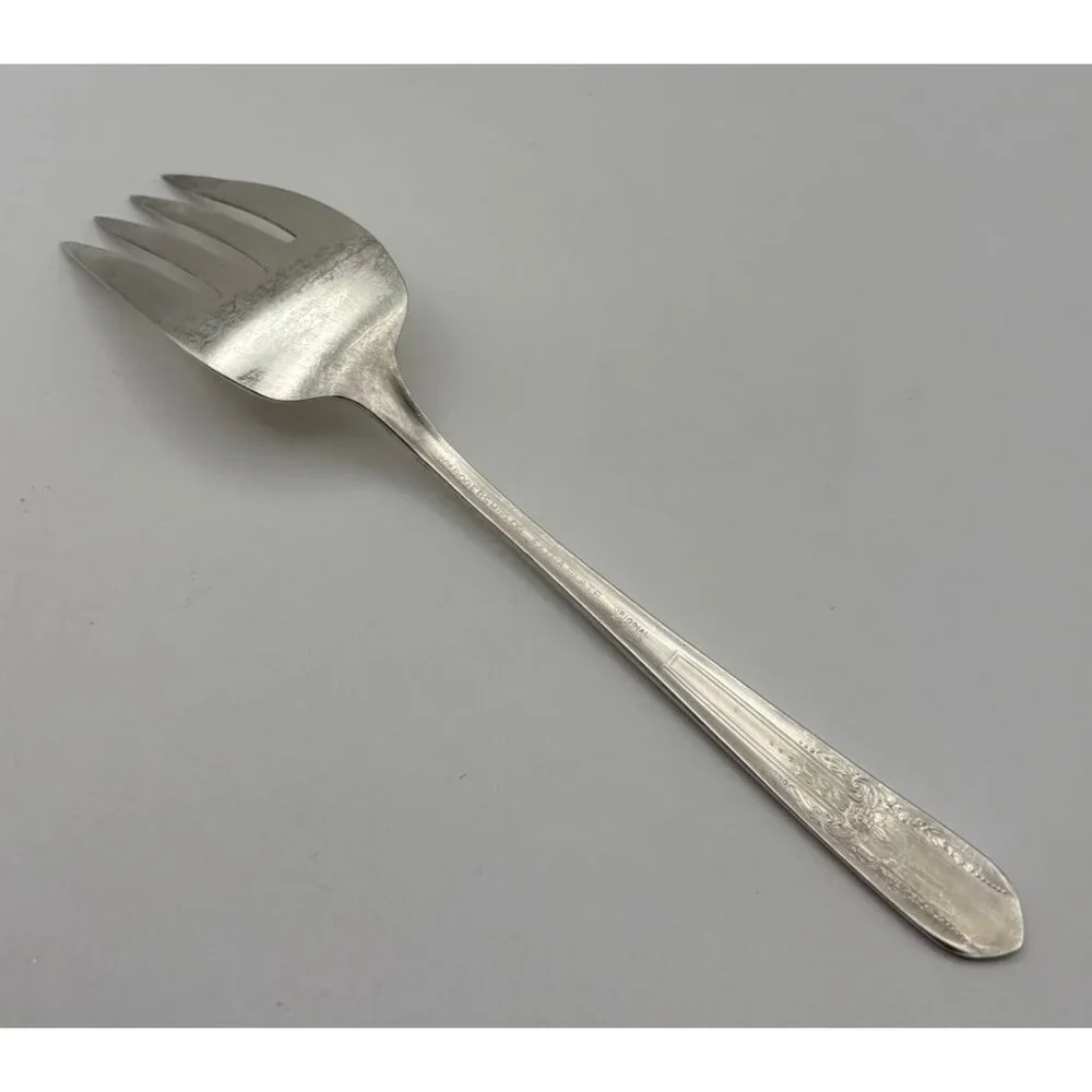 Wm Rogers 1939 Reflection Meat Serving Fork Extra Plate Silver Plated Floral